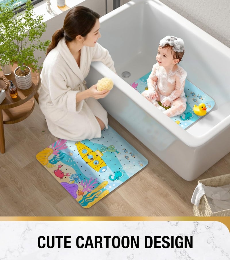 HITSLAM Square Shower Stall Mat Anti Slip, Quick Dry 21x21 Inch Bathtub Floor Mat for Kids with Suction Cups and Drainage Holes, Machine Wash, Soft on Feet, Submarine - Image 5